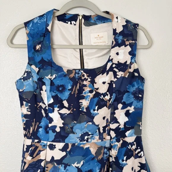 Kate Spade blue Autumn floral scoop neck fit and flare sleeveless dress 6 - Picture 3 of 10
